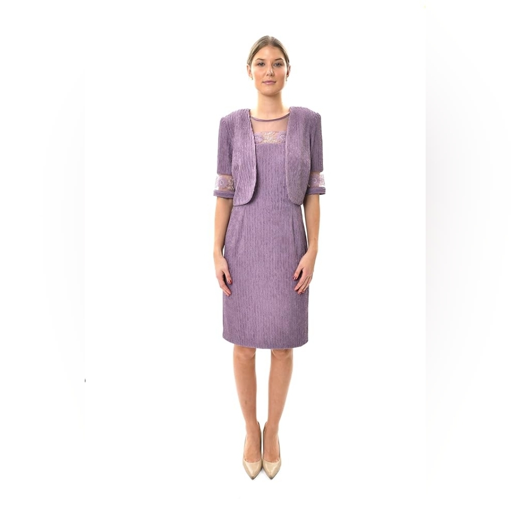 NWT Brianna Milay Textured Sheath Dress With Matching Jacket 18W Iris